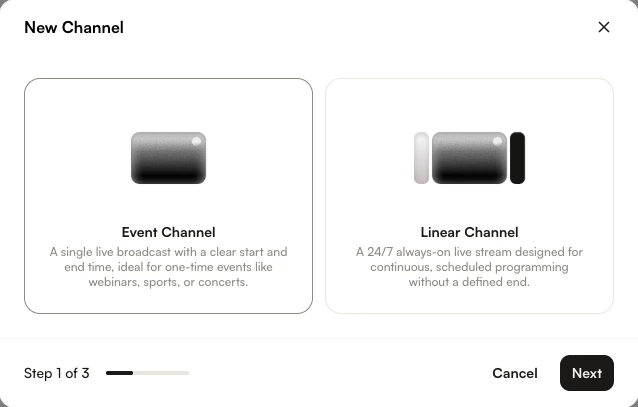 New Channel type selection