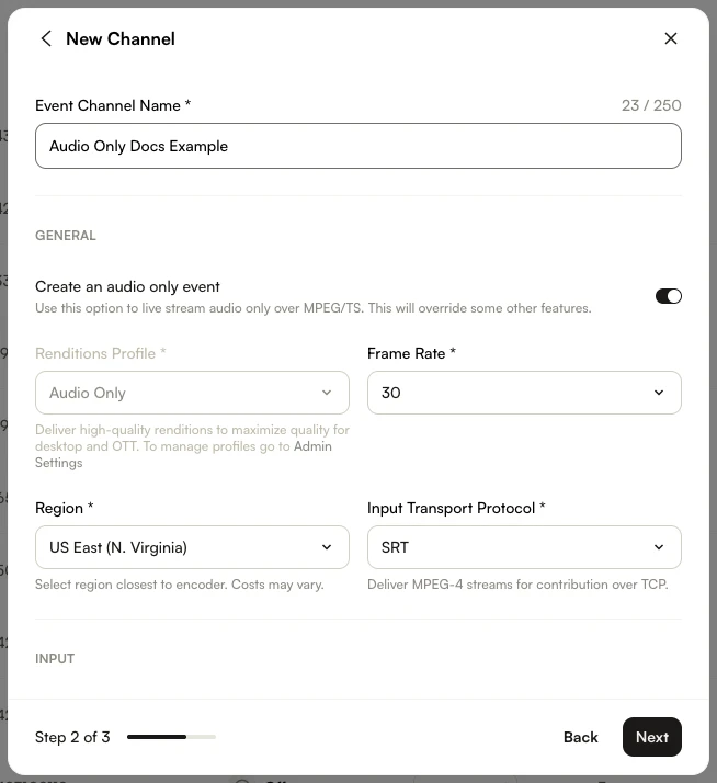Create an audio only event