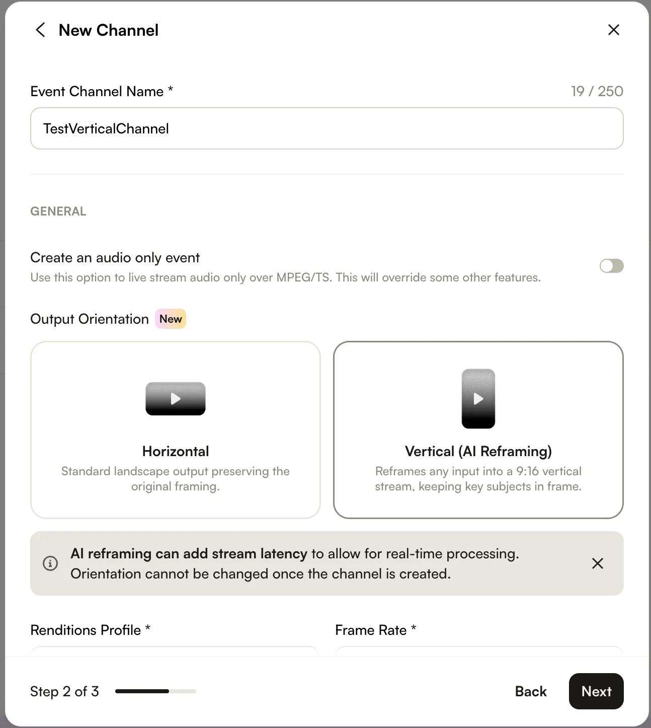 Create vertical video channel